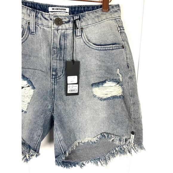 One x One Teaspoon High Waist Mom Fit Intentionally Distressed Denim Shorts 25 - Picture 2 of 10